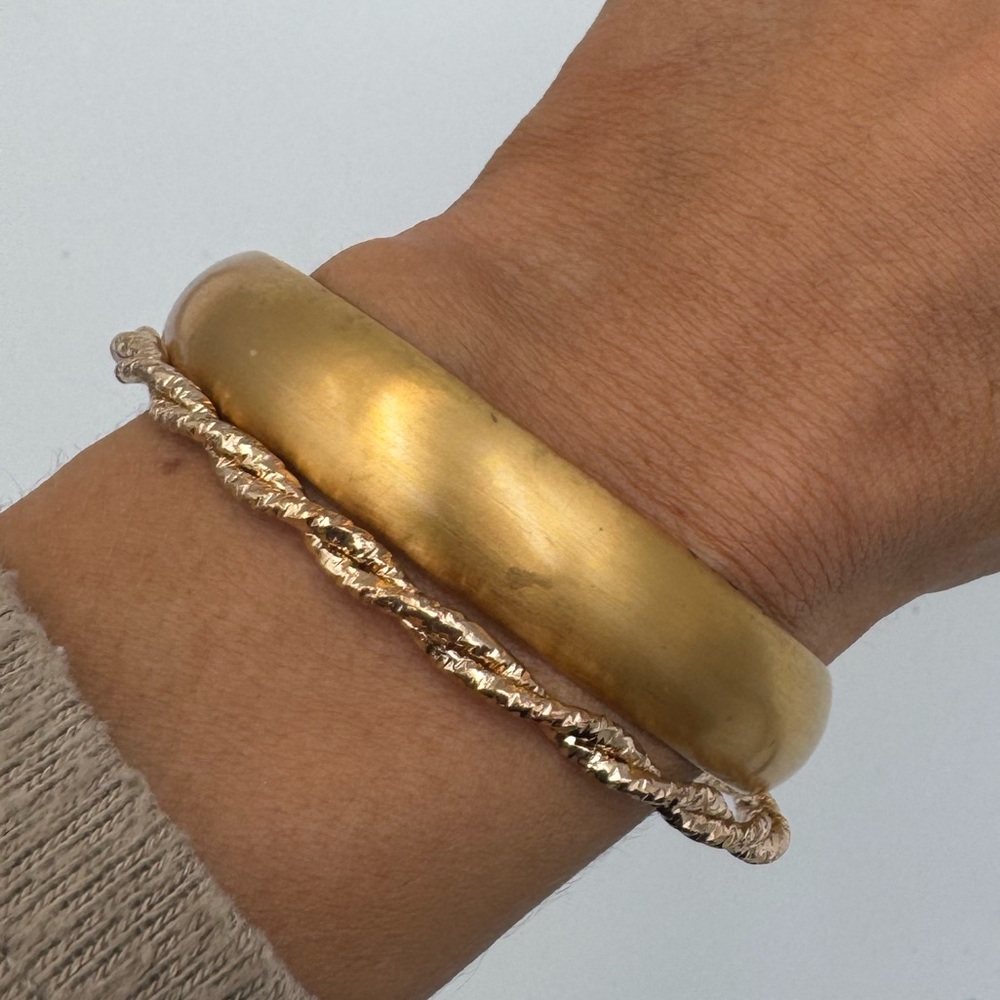 Vintage Gold Tone Bangle Set Nugget‎ Twist Rope & Wide Satin Cuff